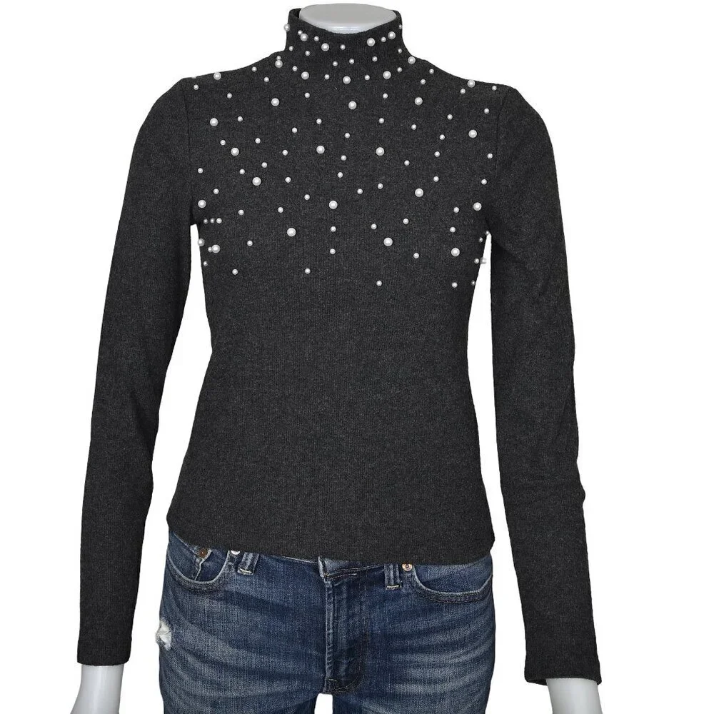 NWT Zara Soft Feel Pearl Sweater Gray Size Medium - Picture 2 of 10